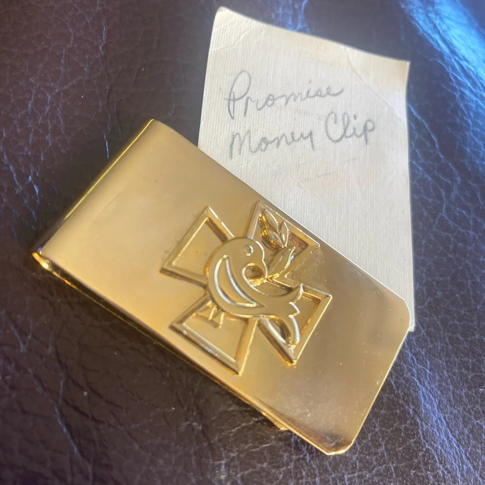 Money Clip Religious Cross Dove Brass Gold Plated Artesian Made Great Gift